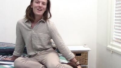 Longhaired amateur bloke is flashing his ass for a fan