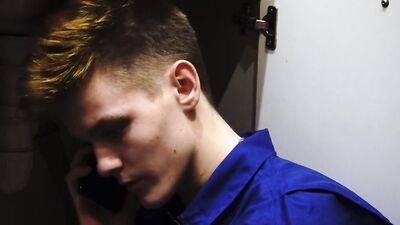 Skinny longhaired bloke is riding roommate's hard prick inside the bathroom