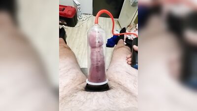 Amateur gay bloke is pumping his prick with his toy
