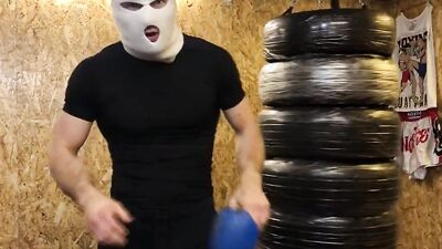Horny masked bloke is jerking off in front of the camera