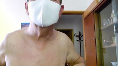 Masked stepdad is posing naked in front of the camera