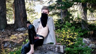 Skinny masked bloke is having some fun inside the forest