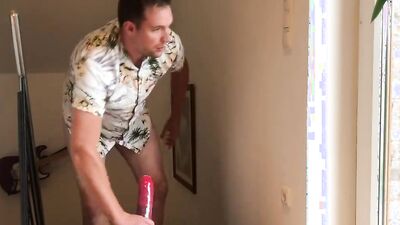 Perverted fellow is riding a gummy toy in front of the camera
