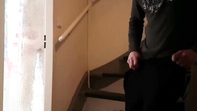 Naughty bloke jerks his cock while watchin a mate showering