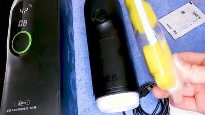 Amateur lad is stroking his big dick with a plastic puss