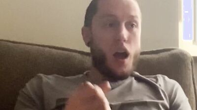 Carter Bennett is stroking his hard prick on the couch