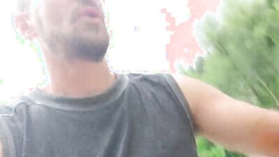 Amateur gay bloke is stroking his pecker out in the open