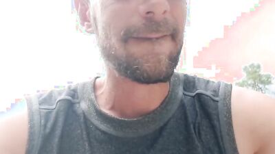 Amateur gay bloke is stroking his pecker out in the open
