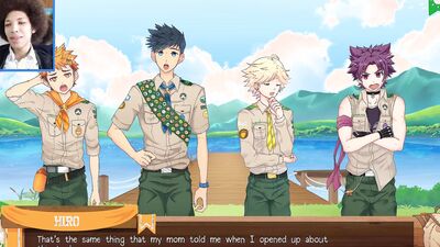 Two anime scout chaps are bonking hard out in the open