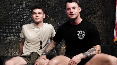 Tyler James and his army bud are fucking inside the tent