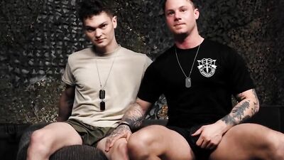 Tyler James and his army bud are fucking inside the tent