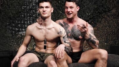 Tyler James and his army bud are fucking inside the tent