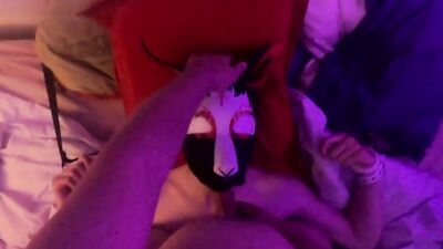 Masked bloke gets his dick stroked and nipples teased by boyfriend