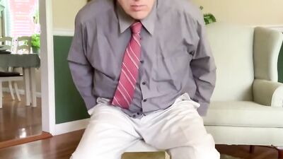Perverted stepdad is playing with a penis in a solo performance