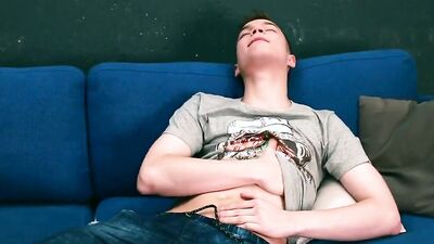 Adam Holub is stretching his hole in front of the camera