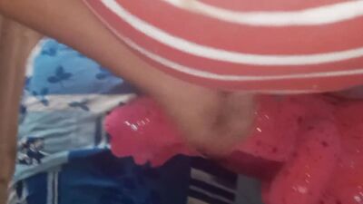 Perverted amateur chap is rubbing his willy on a pinky toy