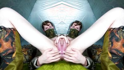 Masked bloke plays with genitals in front of the cam
