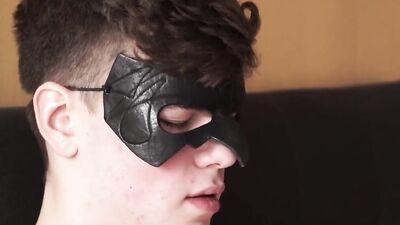 Masked dude is jerking his hard dong first thing in the morning