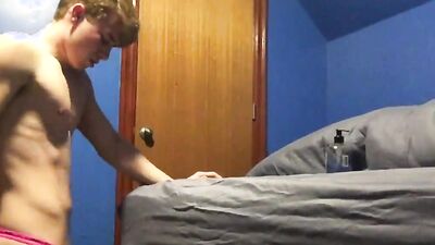 Cute twink is playing with his tight hole inside the bedroom