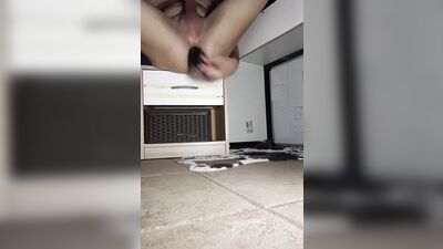 Amateur bloke bends and shoves huge dildo deep down his hole