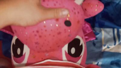 Lad rubs his hard willy on a cute pinky dinosaur