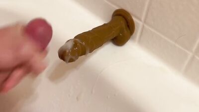 Amateur gay bloke is jerking a dildo with his feet