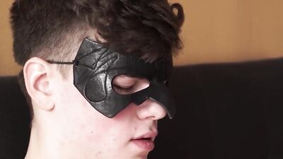 Masked handsome chap is jerking off in front of the camera
