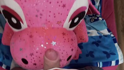 Lad rubs his hard pecker on a pinky dragon toy