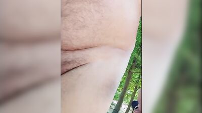 Chubby amateur stepdad is jerking his pecker out in the open