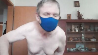Masked stepdad is having fun in front of the camera