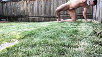 Amateur dude is jerking his prick and cums inside the cup