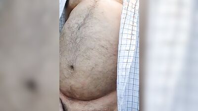 Amateur fatty is filming himself while walking naked in public