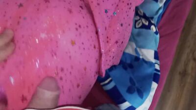 Perverted fellow is rubbing his hard willy on a cute pinky toy