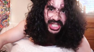 Mustache fellow is having fun in his homemade solo performance