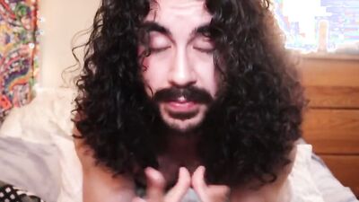 Mustache fellow is having fun in his homemade solo performance
