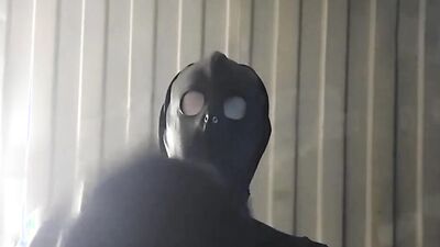 Masked amateur bloke is filming his close-up jerking video