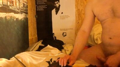 Amateur gay chap is stroking his phallus inside the basement
