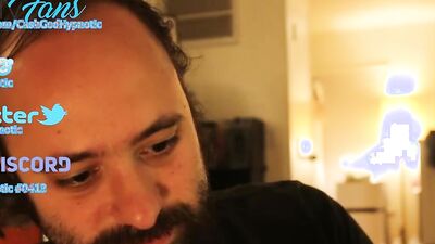Amateur bearded bloke is talking with a fan in this solo video