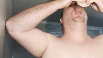 Pervertes chubby fellow is wrapping his slimy motu around huge dildo