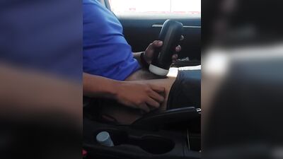 Amateur bloke is playing with his toy and dick while driving
