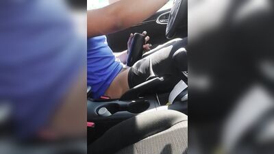 Amateur bloke is playing with his toy and dick while driving