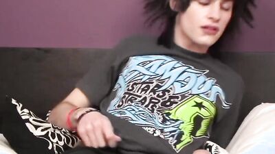 Naughty emo bloke is stroking his cock in this solo performance