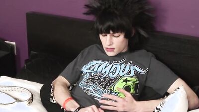 Naughty emo bloke is stroking his cock in this solo performance