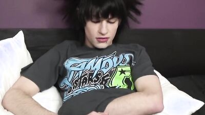 Naughty emo bloke is stroking his cock in this solo performance