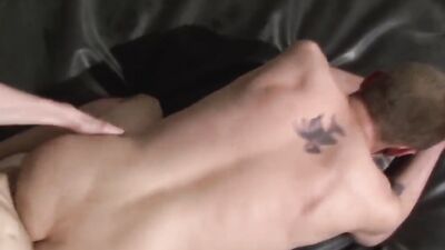 Blindfolded bloke is getting fucked from behind in the bedroom