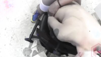 Skinny bloke gets bonked on the chair by his next door neighbor