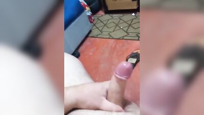 Close-up footage of horny stepdad jerking his small pecker