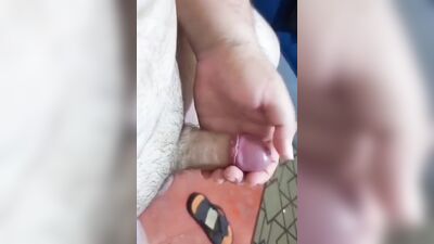 Close-up footage of horny stepdad jerking his small pecker