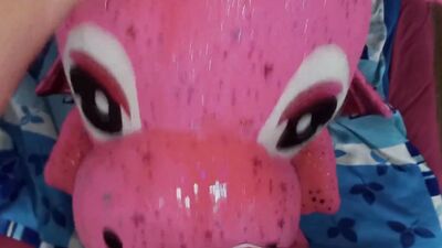 Perverted fellow is rubbing his pecker on a pinky dragon toy
