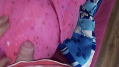 Perverted fellow is rubbing his pecker on a pinky dragon toy